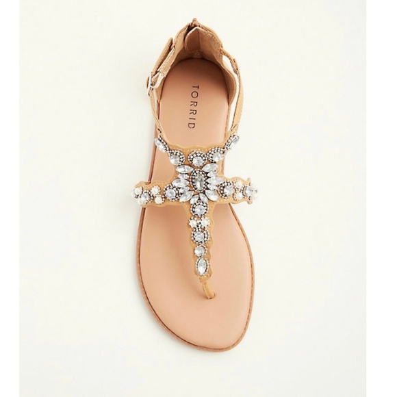 TORRID TAN FAUX LEATHER RHINESTONE SANDAL WIDE - Picture 2 of 7
